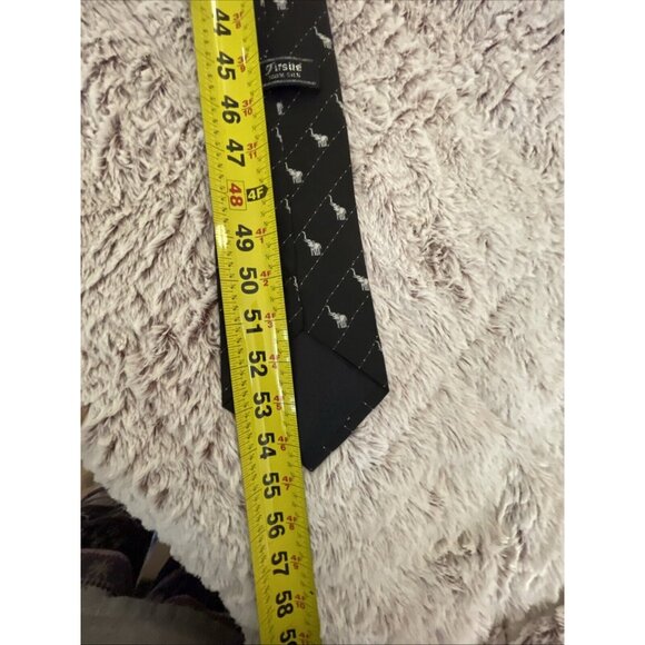 Firsite 💯 % Silk Tie Mens Necktie 4” Wide at Bottom Black With Silver Elephants - Picture 9 of 9
